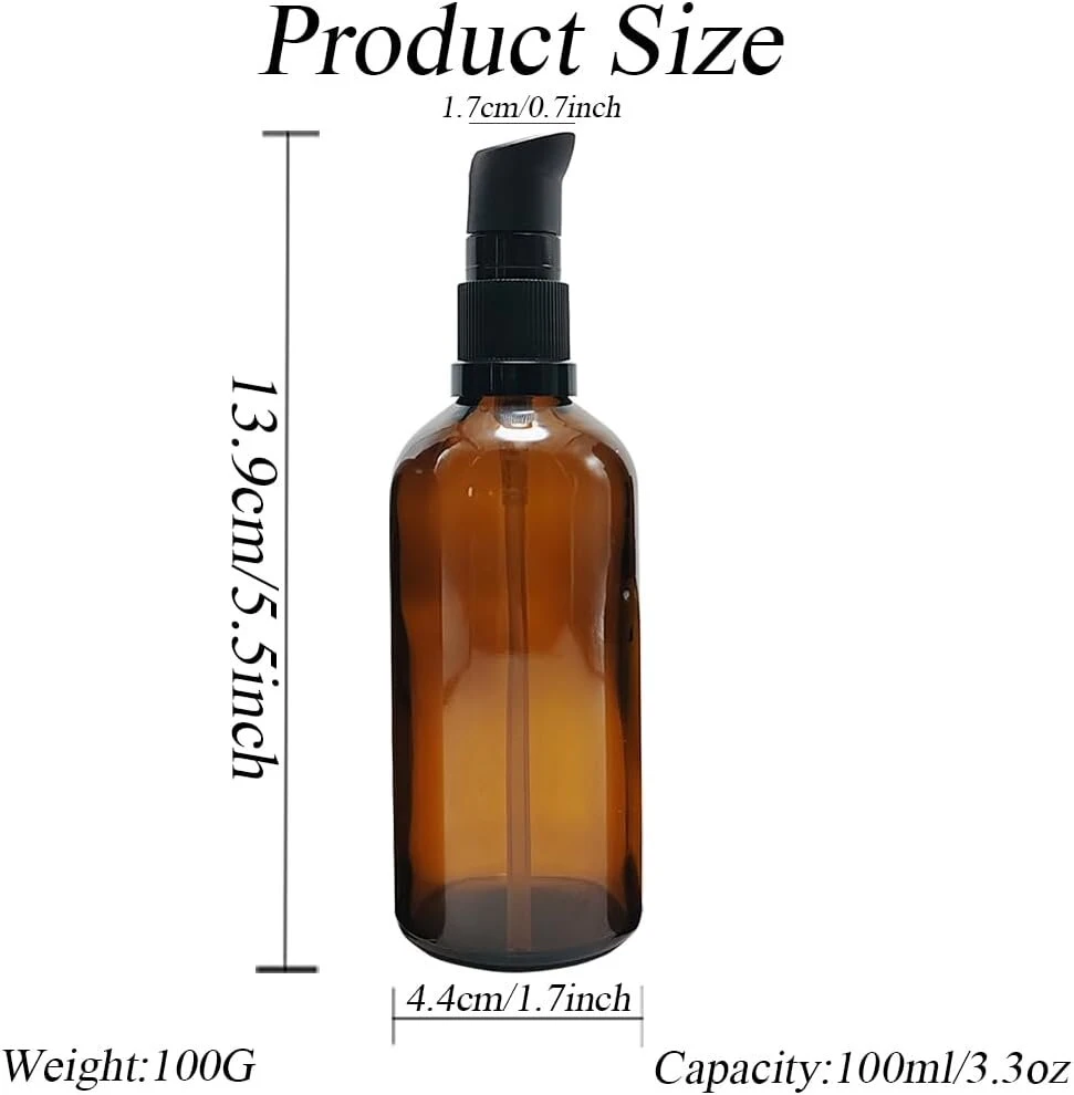 2 x 100ml Gintarinio Stiklo Buteliukai su Pompa Losjonui