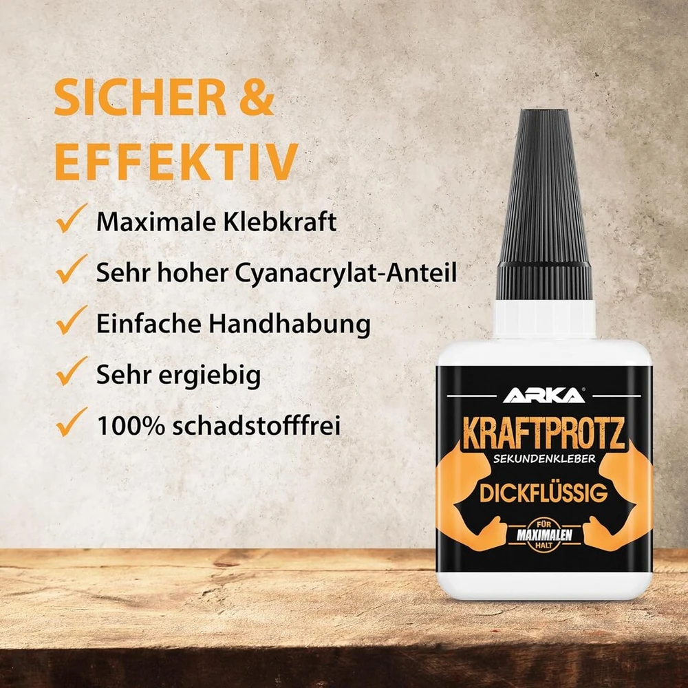 2 x 50 g itin stiprūs momentiniai klijai | su džiūvimą stabdančiu antgaliu | Kraftprotz | tiršti momentiniai klijai | universalūs klijai plastikui, stiklui, medžiui, akmeniui, metalui ir kt.