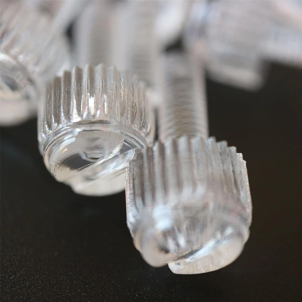 20 skaidrių permatomų plastikinių akrilinių varžtų su galvute, su grioveliu + rievėta galvutė M4 x 12 mm