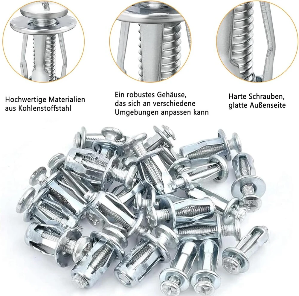 20 tvirtinimo elementų rinkinys, ertmių tvirtinimas M4 x 20, metalinis inkaras ertmėms, kaiščių rinkinys ertmėms su montavimo replėmis, tvirti sieniniai inkarai plonoms sienoms, tuščiavidurėms durims, geležies lakštams
