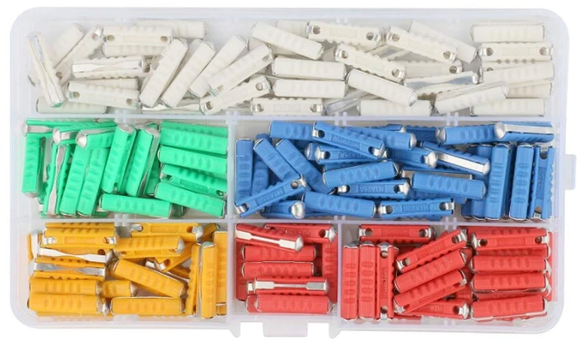 200 vnt. Continental torpedų tipo saugiklių rinkinys su plastikine dėžute europietiškiems automobilių saugikliams 5a 8a 10a 16a 25a skirtiems senoviniams klasikiniams automobiliams