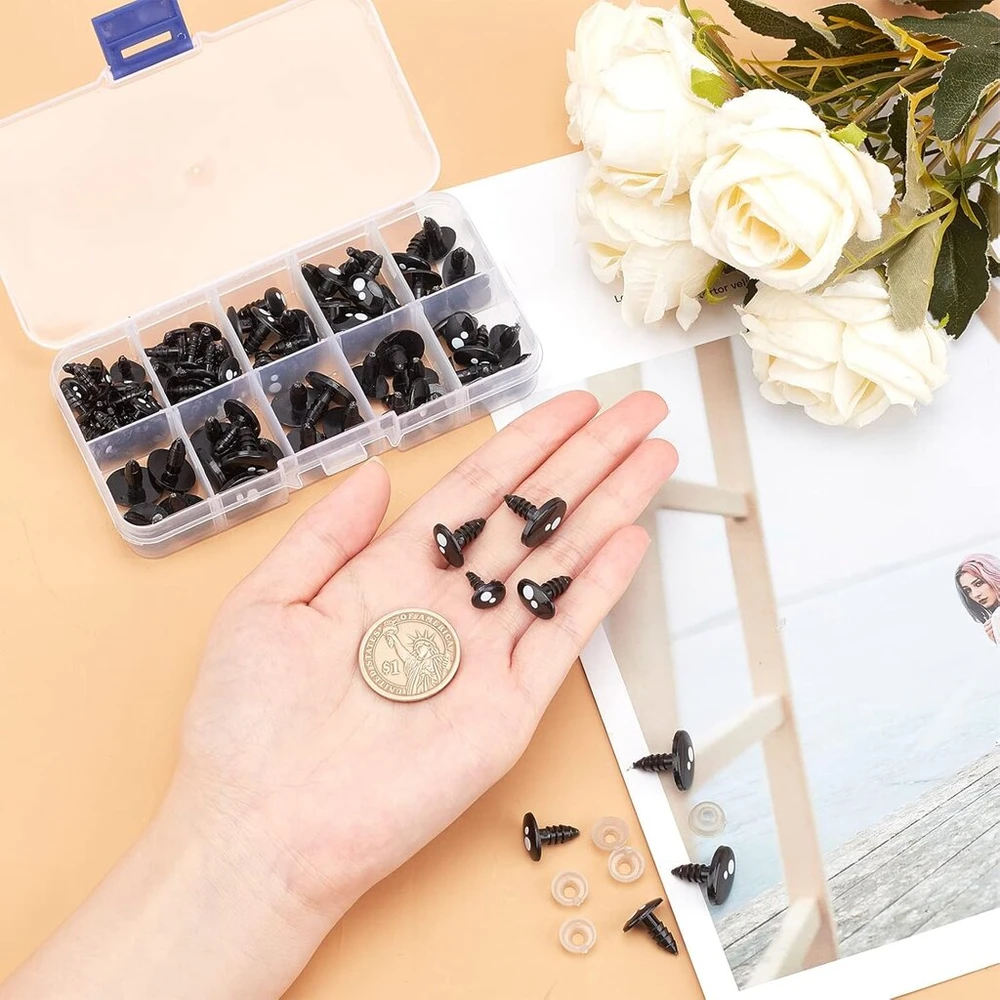 200 vnt. Kawaii akys lėlėms, 5 dydžiai, derva, su poveržlėmis