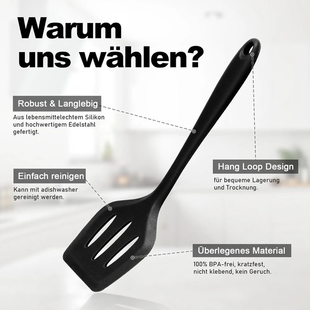 22 dalių virtuvės įrankių rinkinys, Wildone silikoniniai virtuvės įrankiai, maisto gaminimo įrankių rinkinys su įrankių laikikliu, karščiui atsparių indų rinkinys, neprideganti danga, galima plauti indaplovėje (juodas)
