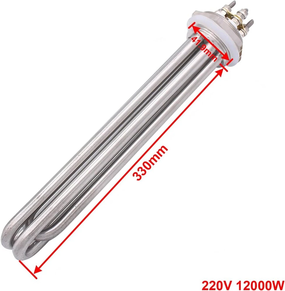 220v 12000w 3u 1.25 colio (dn32) 41.9 mm Bsp sriegio elektrinis kaitinimo elementas nerūdijančio plieno flanšas su silikoniniu žiedu ir plastikiniu dangteliu