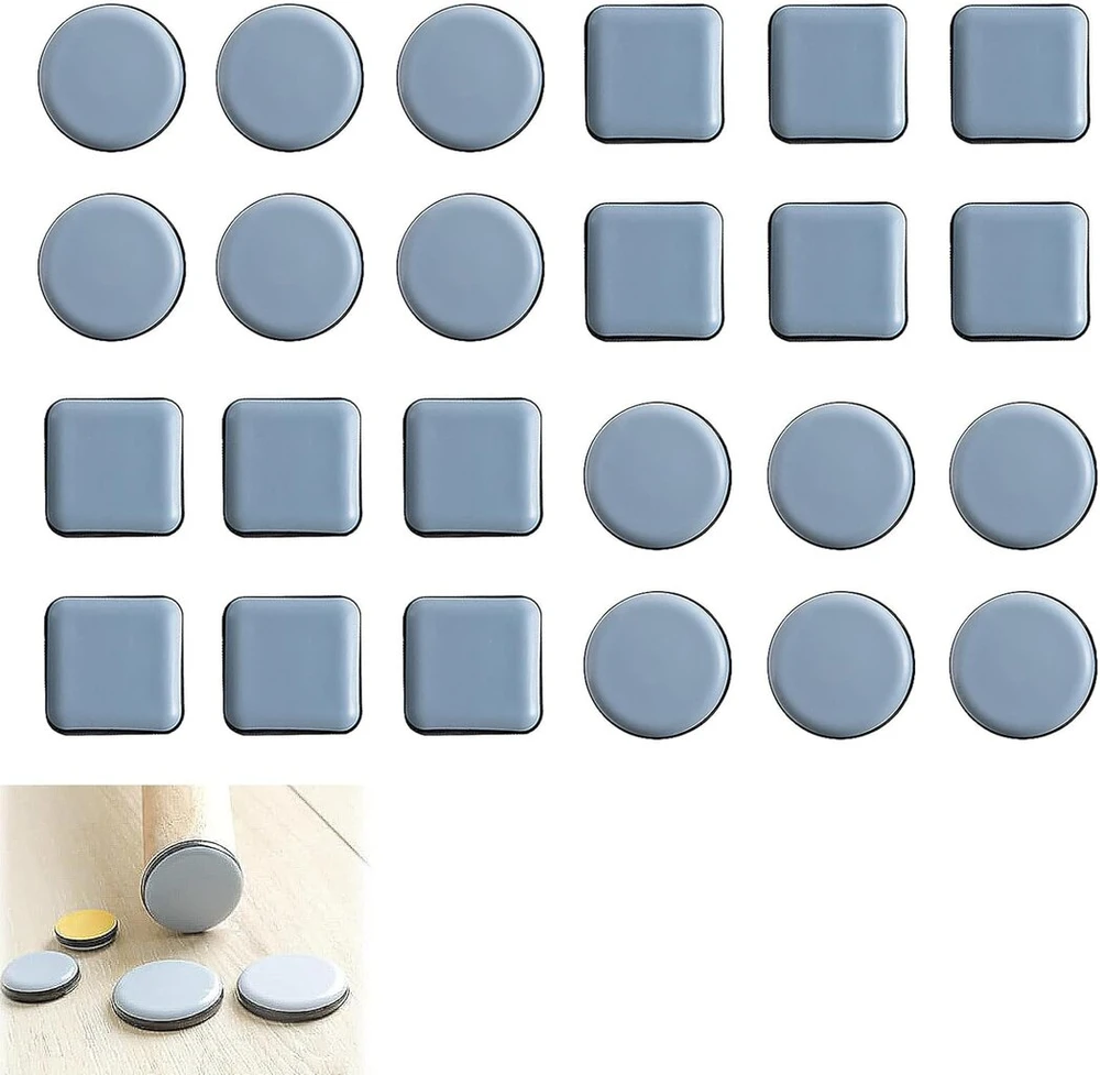 24 baldų slystuvų rinkinys, tefloniniai slystuvai, ptfe teflono kvadratas, lipnūs baldų slystuvai, kėdžių slystuvai, tefloniniai slystuvai, lipnūs, skirti sunkiems baldams (kvadratiniai ir apvalūs)