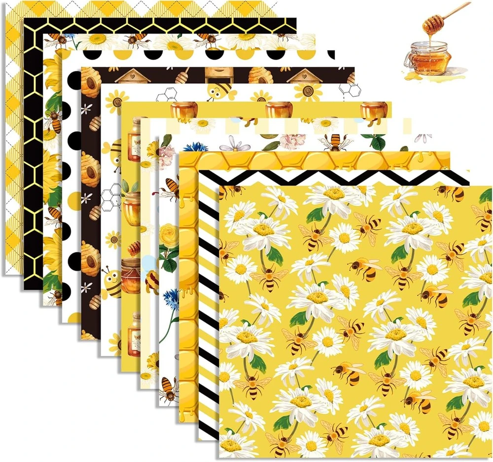 24 lapų bičių rašto scrapbooking popierius, 12 dizainų dvipusis medaus bičių dekoratyvinis popierius scrapbooking amatų popierius, 30,5 x 30,5 cm amatų reikmenys atvirukų gamybai scrapbooking amatų popierius medaus bitės