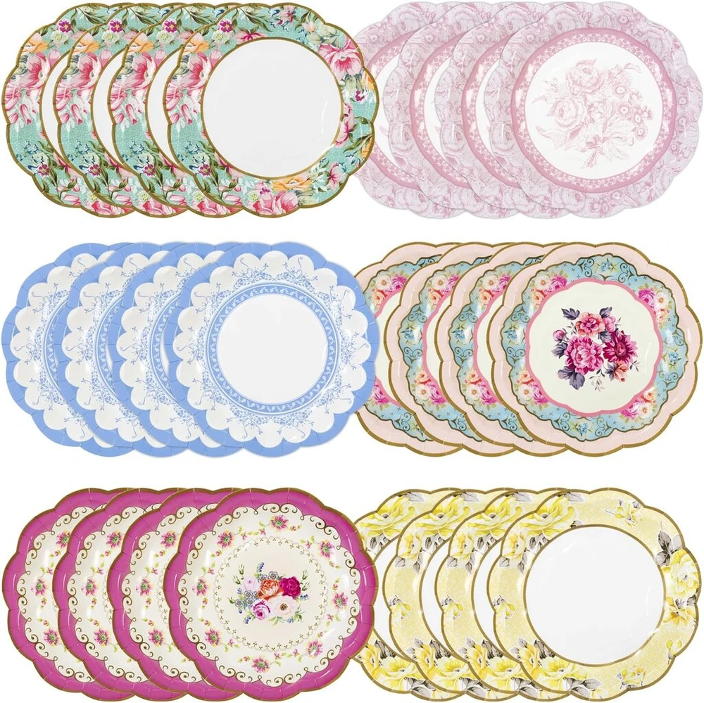 24 vnt. "vintage Floral" popierinių lėkščių, 17,5 cm