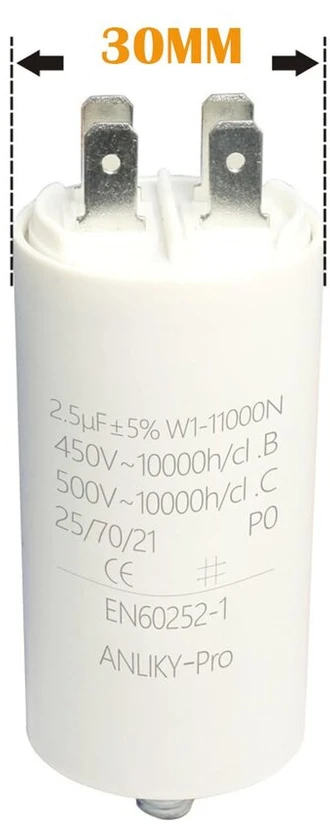 2.5µf 450v Amp kondensatoriaus variklio paleidimo kondensatorius, Xywsh Cbb60 kištukinis darbinis kondensatorius M8 su veržlės sandarikliu (2.5 Μf)