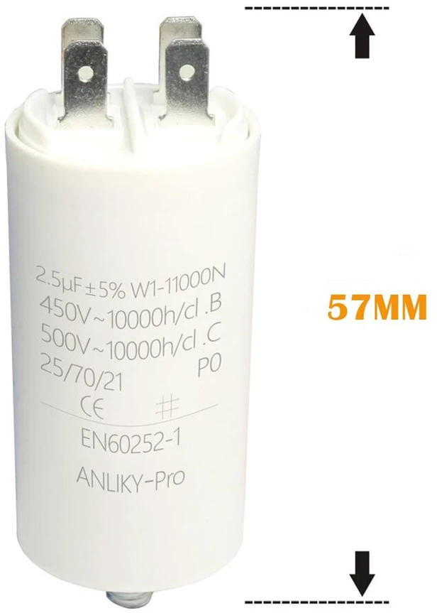 2.5µf 450v Amp kondensatoriaus variklio paleidimo kondensatorius, Xywsh Cbb60 kištukinis darbinis kondensatorius M8 su veržlės sandarikliu (2.5 Μf)