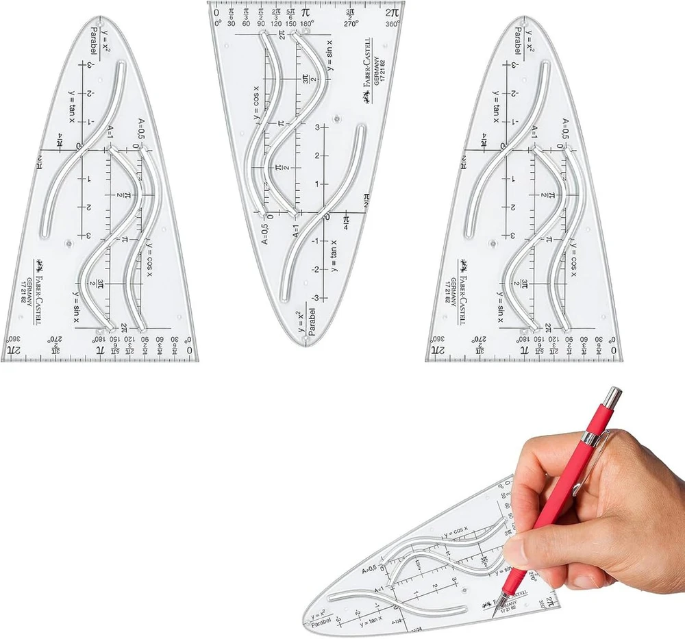 3 dalių parabolinis šablonas matematika, geometrijos liniuotė pradinei mokyklai ir matematinis nedūžtantis lankstus mažas, plastikinis matematikos geometrijos rinkinys parabolė, stacionari mokyklinė pastorinta