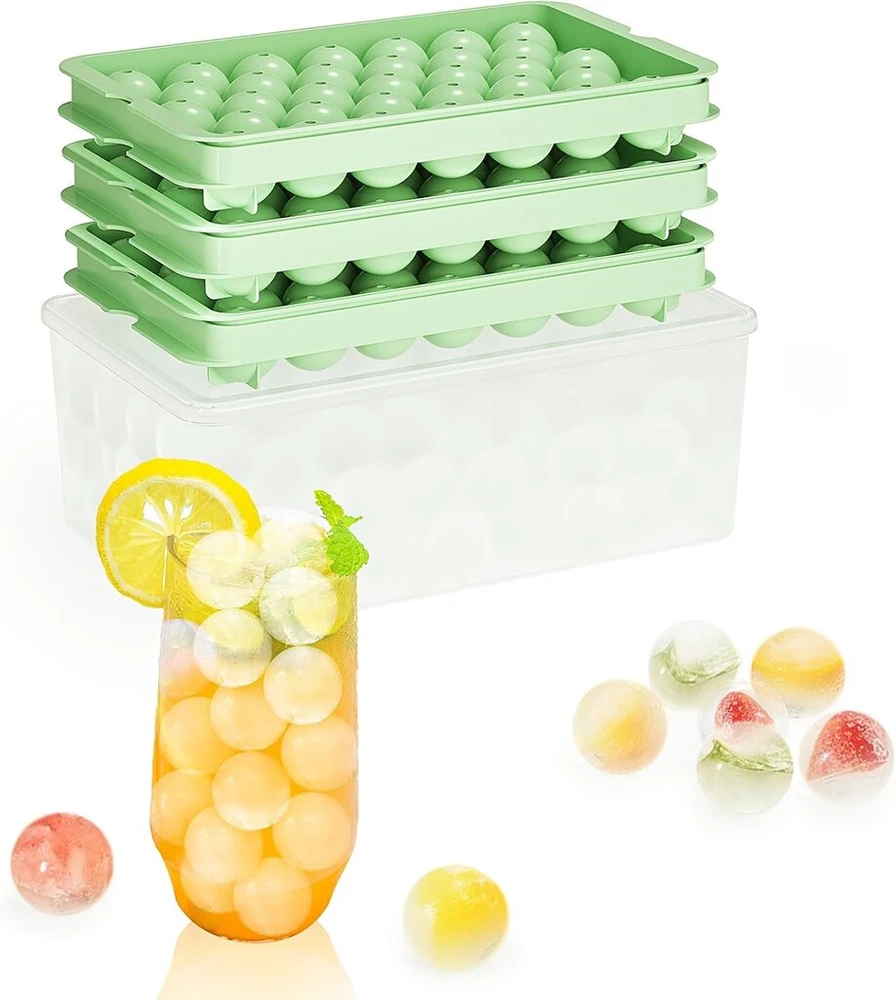 3 ice cube tray ball rinkinių su dangteliu ir ice cube box, 99 vienetams 2.2 cm apvalių ledo kubelių, be bpa ice cube tray, apvalus ice cube tray kokteiliams ir viskiui