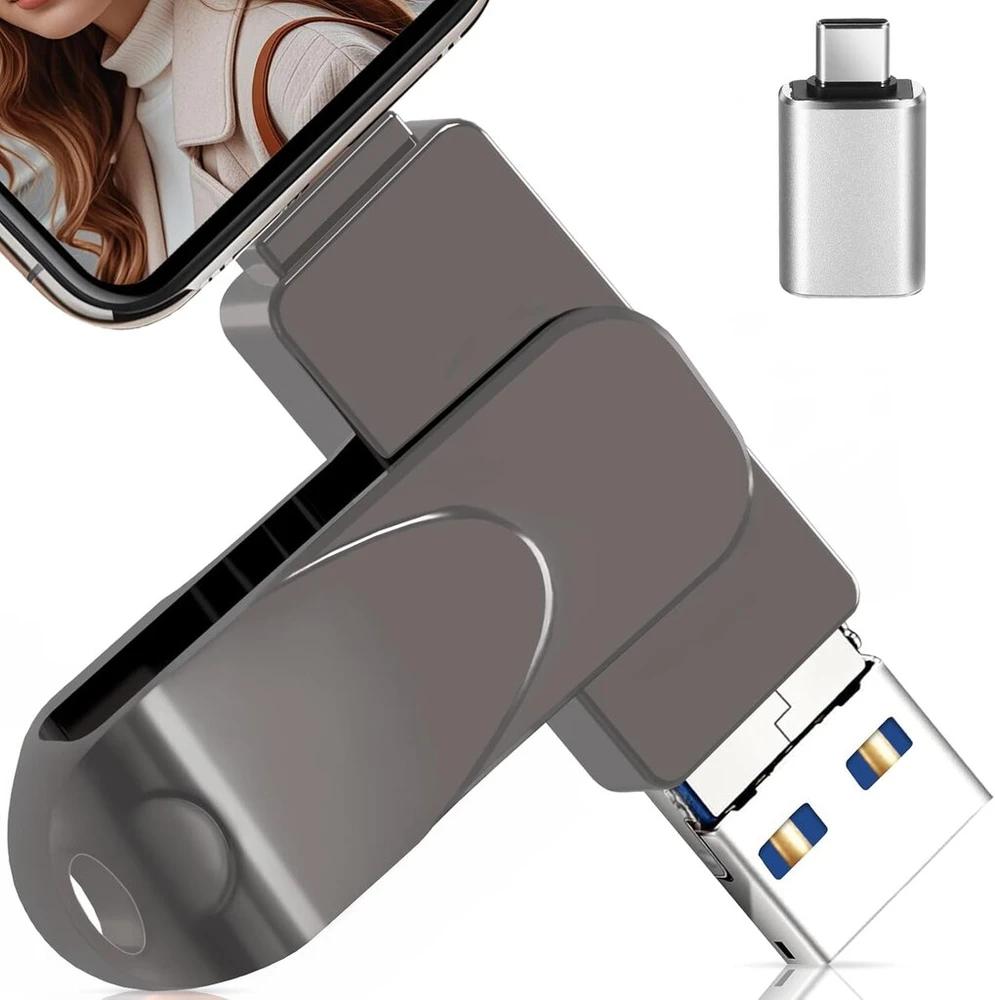 3-in-1 Usb atmintinė 512gb su Usb-c adapteriu, atmintinė telefonui/android/planšetiniam kompiuteriui/pc/nešiojamam kompiuteriui, išorinė photostick - efektyvus duomenų/nuotraukų/video atsarginis kopijavimas, suderinama su Ios ir Android (juoda)