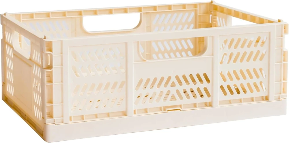 3 Sprouts - Sulankstomos dėžės, stabilios - didelės, sukraunamos ir tvirtos laikymo dėžės namams ir automobiliui - kreminės spalvos
