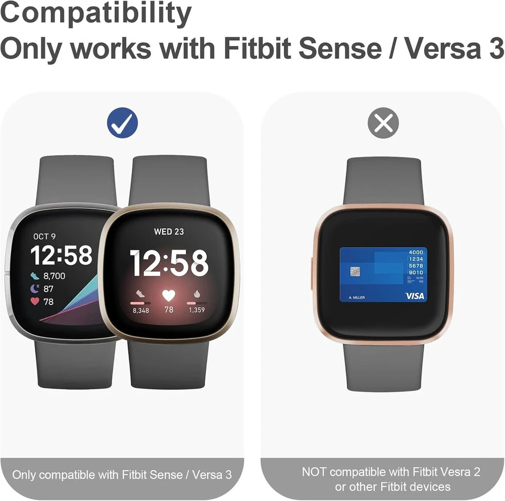 3 vnt. Apsauginis dėklas su stiklu Fitbit Versa 3 / Sense (juodas)
