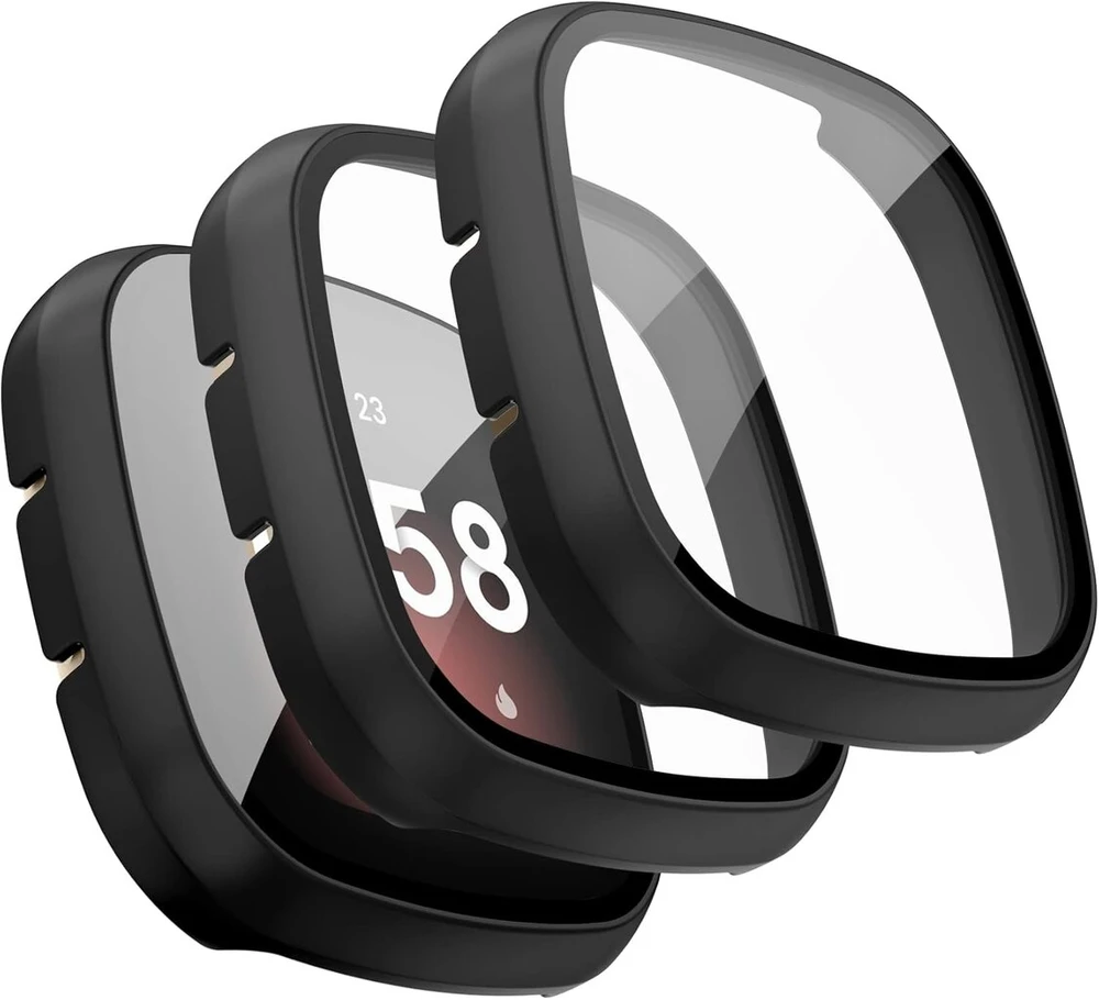 3 vnt. Apsauginis dėklas su stiklu Fitbit Versa 3 / Sense (juodas)