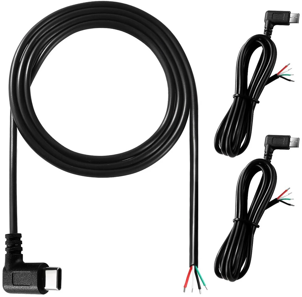 3 vnt. Usb-c 90° laidas su atvirais galais, 100 cm, 5v 3a