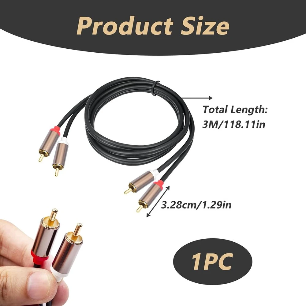 3.0 m rca audio kabelis, rca audio kabelis, stereo rca kabelis, dvigubas rca kištukas į rca kištuką, paauksuotos jungtys, idealiai tinka hifi sistemoms, imtuvui, namų kinui, blu-ray grotuvui, patvarus, be trukdžių