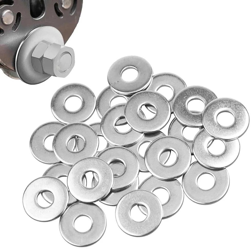 30 nerūdijančio plieno poveržlių m6 (18 mm x 1,5 mm) pakuotė. aukštos kokybės 304 nerūdijančio plieno poveržlės, skirtos m6 varžtams, veržlėms ir sriegtoms strypams, atsparios korozijai ir patvarios