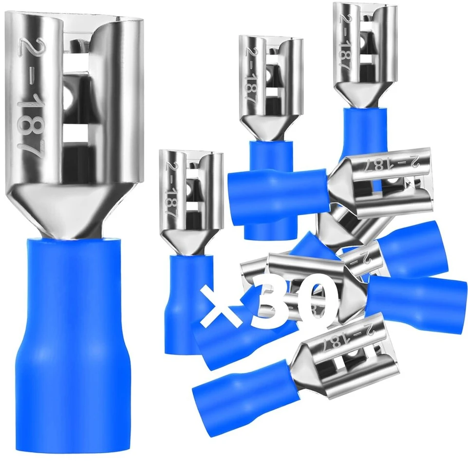 30 vnt. ašmeninių kontaktų lizdų 1,5–2,5 mm²/kištuko plotis 4,75 mm Pvc plokščia jungtis, iš dalies izoliuota kabelio jungtis Fdd, pagaminta iš alavuoto vario