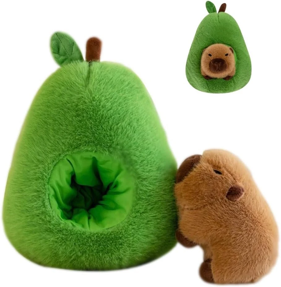 35 cm simuliacinis kapibaros pliušinis žaislas, mielas kapibaros minkštas žaislas, lėlės, kapibaros žaislas, avokado popieriniai maišeliai, žolės meškinas, nuimamas pliušinis žaislas, tinkamas vaikams