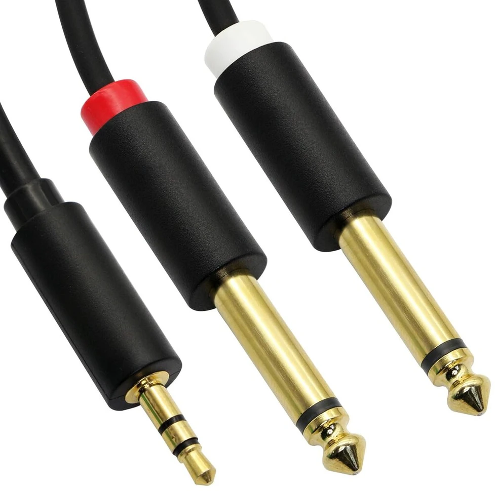 3.5mm į dvigubą 6.35mm audio kabelį, 3.5mm trs stereo jungtis į dvigubą 1/4" ts mono jungties y skirstytuvo kabelio adapterį, skirtą namų stereo sistemai, nešiojamam kompiuteriui, kompiuteriui, mikšeriui, mp3 grotuvui ir t.t. (1.5m)