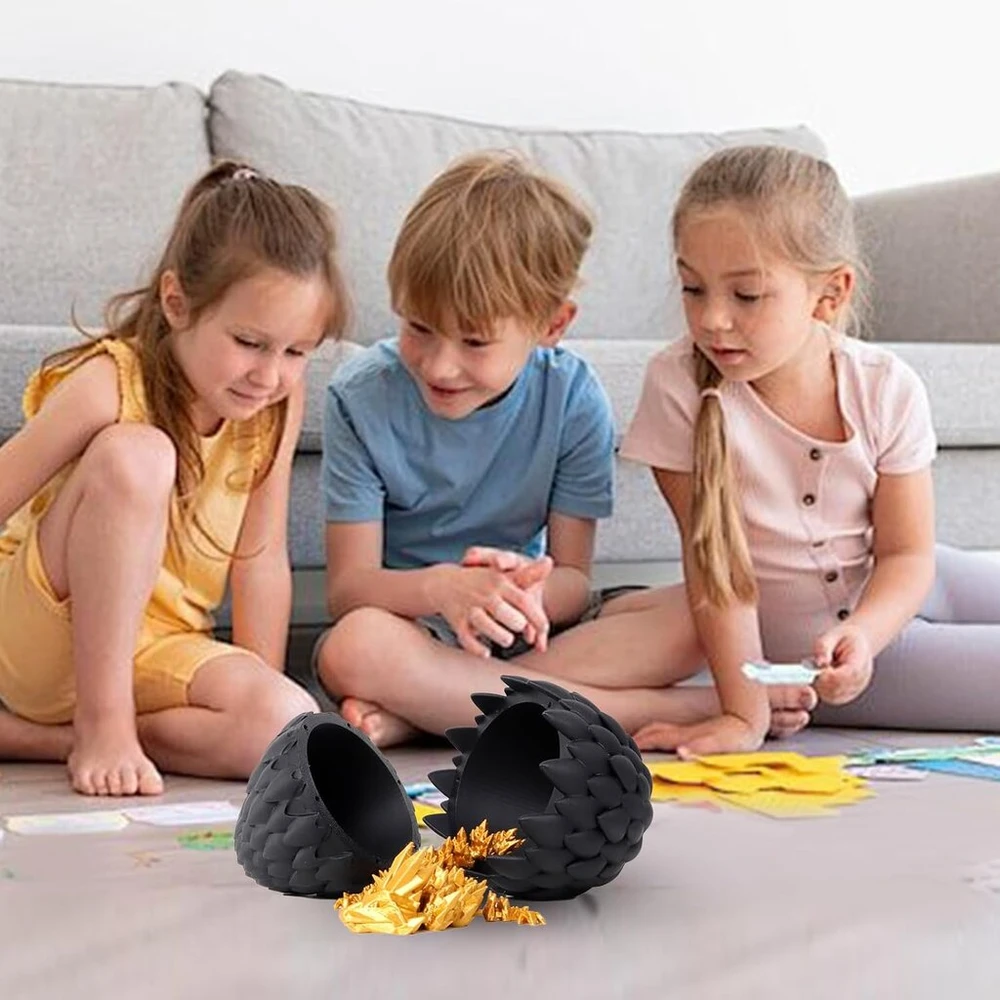 3d spausdintas drakono kiaušinis su drakonu viduje, drakono kiaušinis, 3d spausdintas judantis drakono kiaušinis, drakono figūrėlės, paslaptingas drakono žaislas, lankstūs sąnariai (dragon Scale, Juodas)