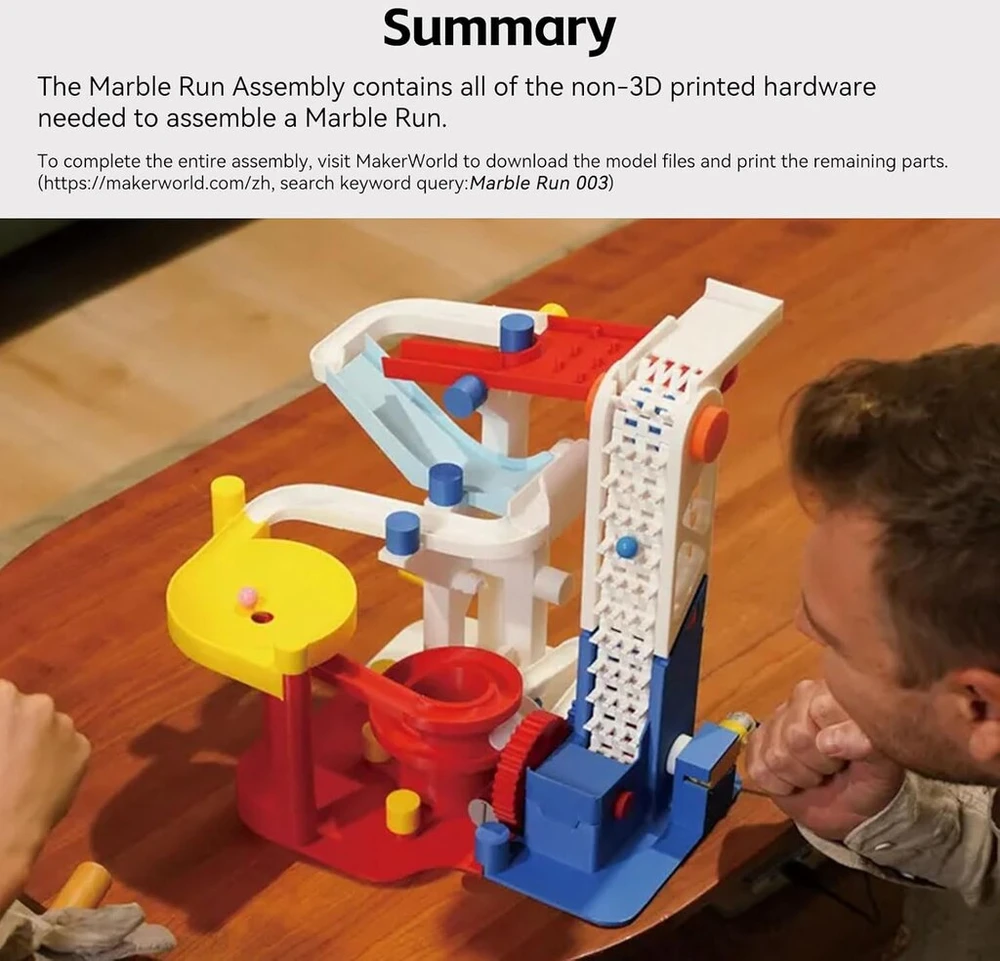 3d spausdintuvas Marbles Run, suderinamas su Bambulab P1p/p1s, A1/a1 Mini, X1/x1c/x1e Makerworld Mh003 kūrybiniu modelio rinkiniu su rutuliukais ir varikliu (spausdinta dalis neįtraukta)