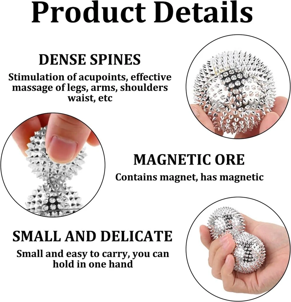 4 dalių ežiuko kamuoliuko metalinis akupresūrinis kamuoliukas, magnetinių masažo kamuoliukų rinkinys su 10 masažo žiedų ir 5 masažo apyrankėmis, įgūdžių kamuoliukas, ežiuko kamuoliukas, streso mažinimo masažo kamuoliukas streso mažinimui ar masažui