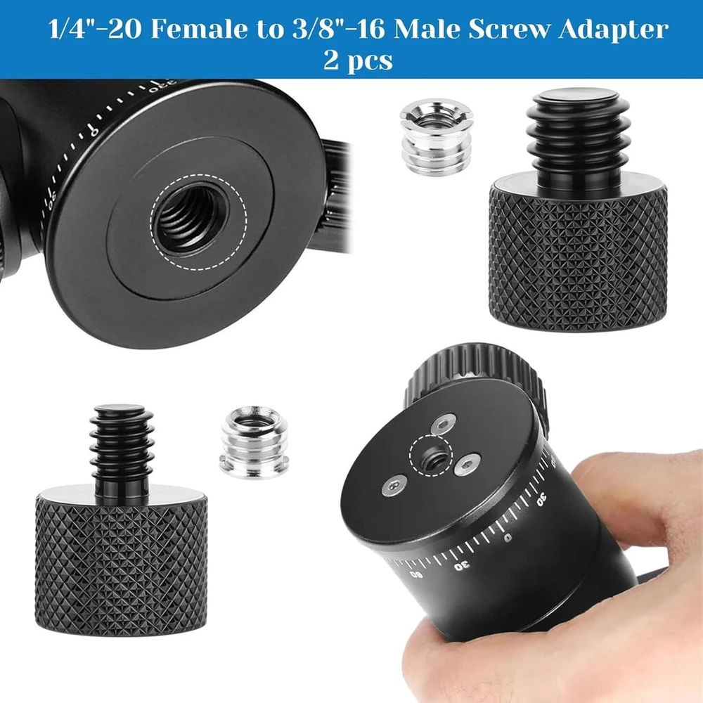 4 vnt. sriegių adapterių rinkinys nuo 3/8 colio iki 1/4 colio trikojo adapteris aliuminio lydinio trikojo sriegio adapteris sraigtinis adapteris nuo 1/4 colio iki 3/8 colio adapteris, skirtas kamerai, garsiakalbiui, trikojui, mikrofono stovui, kamerai