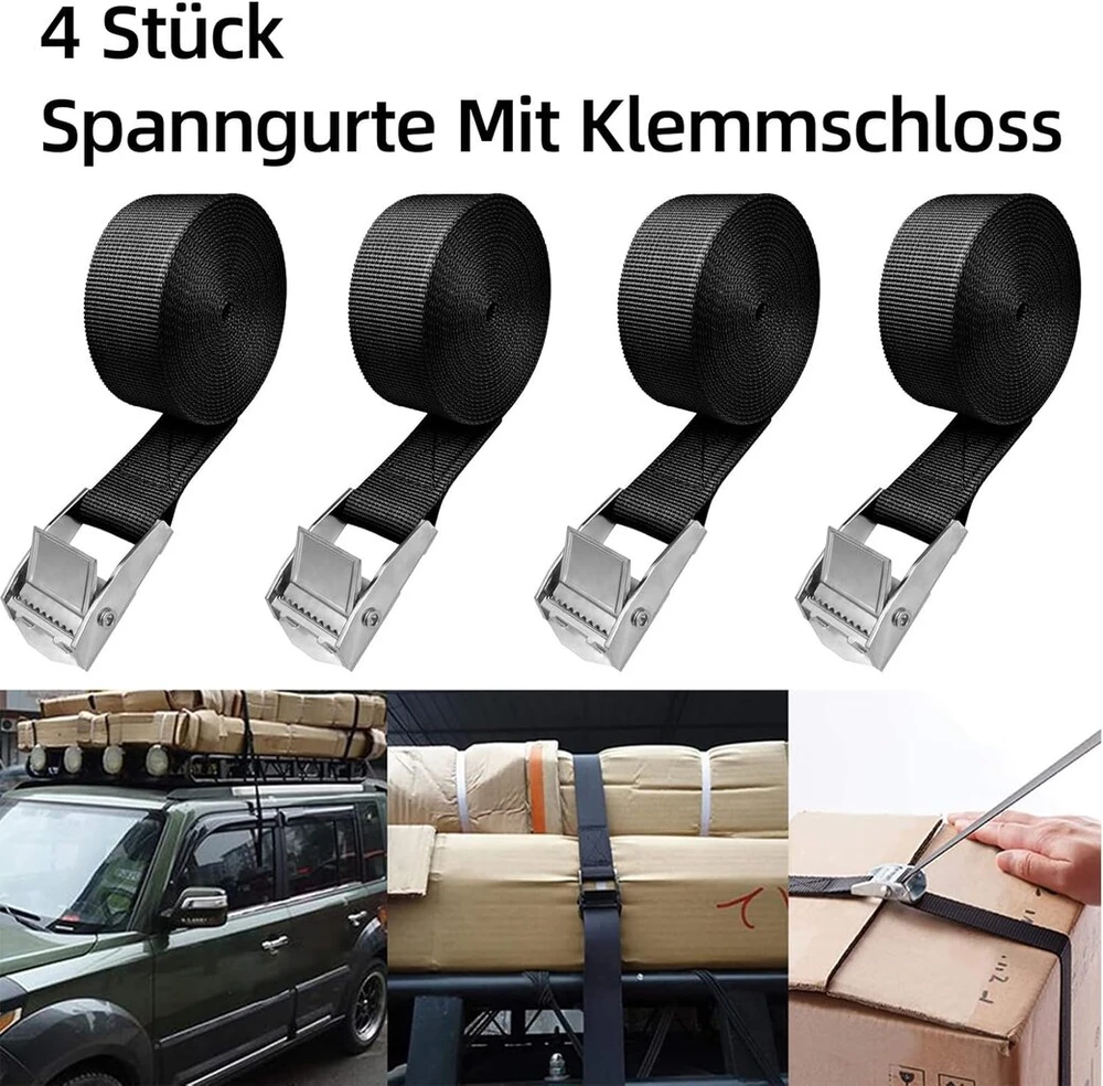 4 vnt. tvirtinimo diržų rinkinys, 2,5 m tvirtinimo diržai su užveržimo užraktu, tvirtinimo diržai, keliamoji galia iki 250 kg, tvirtinimo dirželiai, reguliuojami, tvirtinimo dirželis dviračiui, motociklui, bagažo paketams