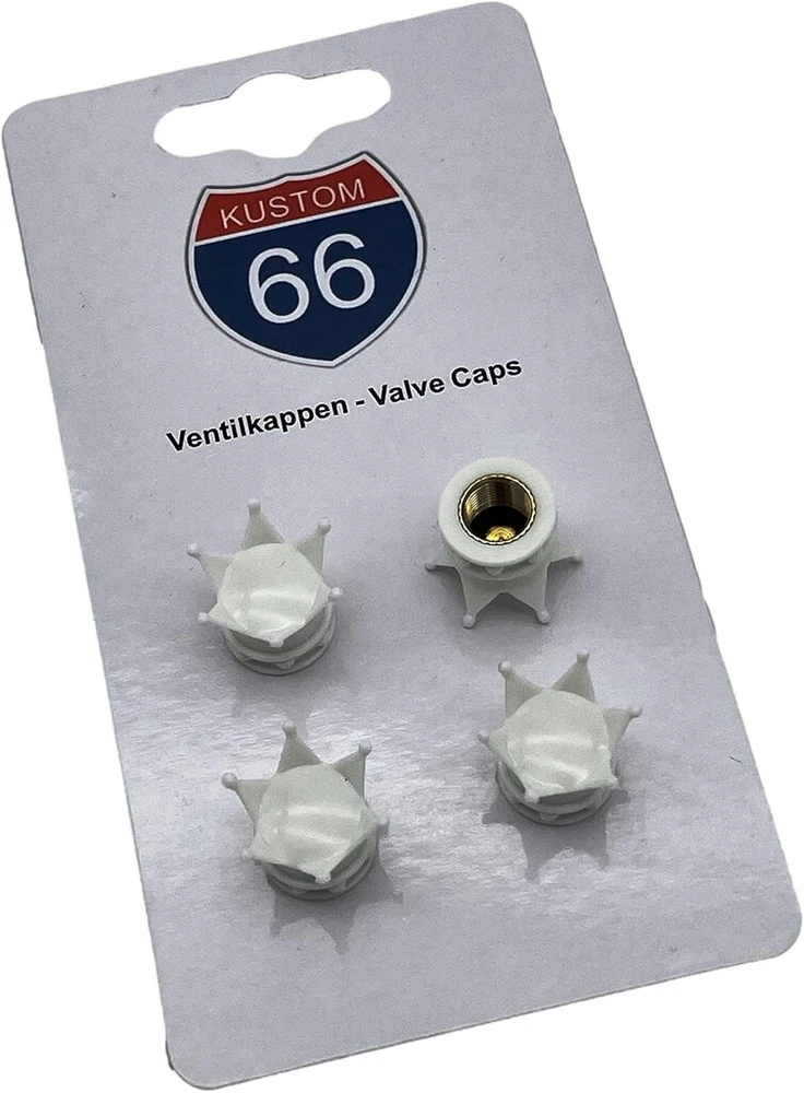 4 vožtuvų dangtelių ir 2 dviračių adapterių rinkinys - Crown Baltas - tinka bet kokiam automobiliui, motociklui ir dviračiui