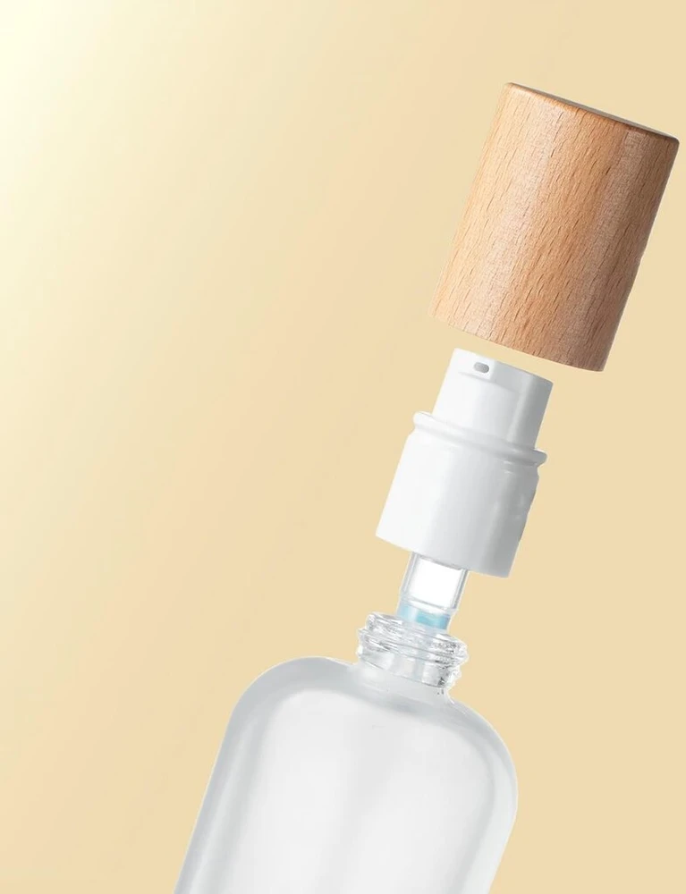 4 x 30 ml Stikliniai Siurblio Dozatoriai su Mediniu Dangteliu