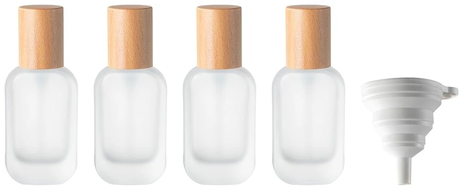 4 x 30 ml Stikliniai Siurblio Dozatoriai su Mediniu Dangteliu