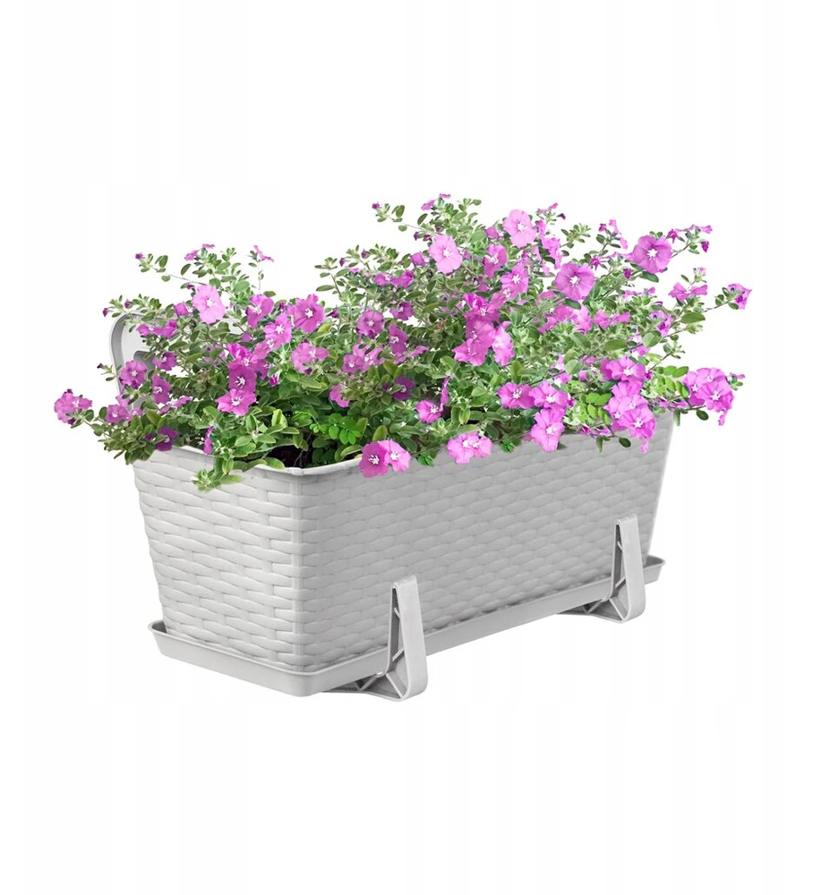 4 x Omago gėlių vazonas balkono dėžutė su rankenomis, pilkas komplektas, 40 cm