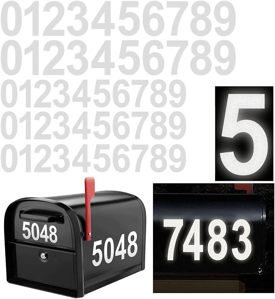 5 atspindinčių numerių lipdukų rinkinys, atspindintys pašto dėžutės numerių lipdukai, vandeniui atsparūs, stiprūs lipnūs numeriai 0-9 - vandeniui ir oro sąlygoms atsparūs numerių lipdukai namui