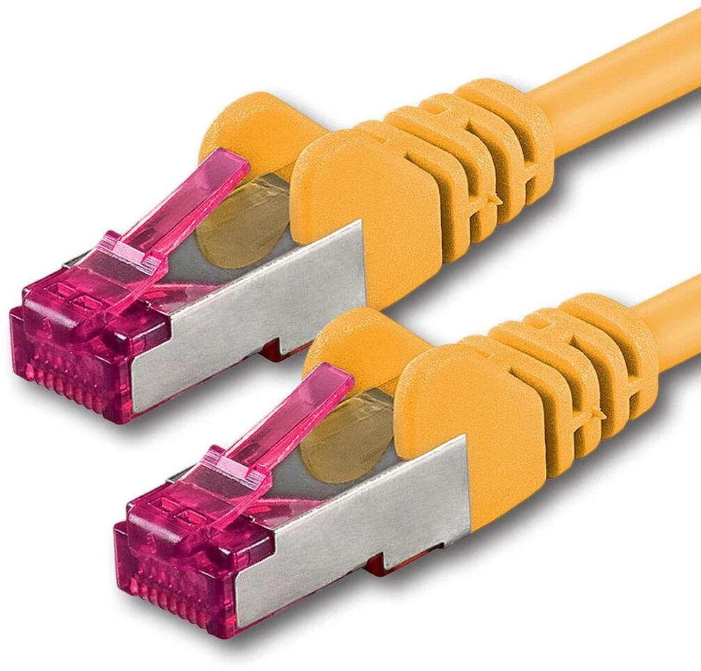 Modemas 5 m - cat6a - tinklo kabelis | geltonas - 1 vnt. | cat 6a | s-ftp | dvigubai ekranuotas | pimf | 500 mhz | be halogenų | patch kabelis | suderinamas su cat 5 / cat 6 / cat 7 | 10gbase-t - 10000 mbps | skirtas jungikliui, maršrutizatoriui, modemui, prieigo