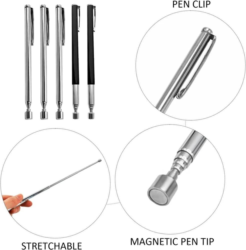 5 magnetinių strypų rinkinys, magnetinis paėmimo įrankis, ištraukiamas magnetinis strypas, magnetinis keltuvas, daugiafunkcinis teleskopinis stulpas