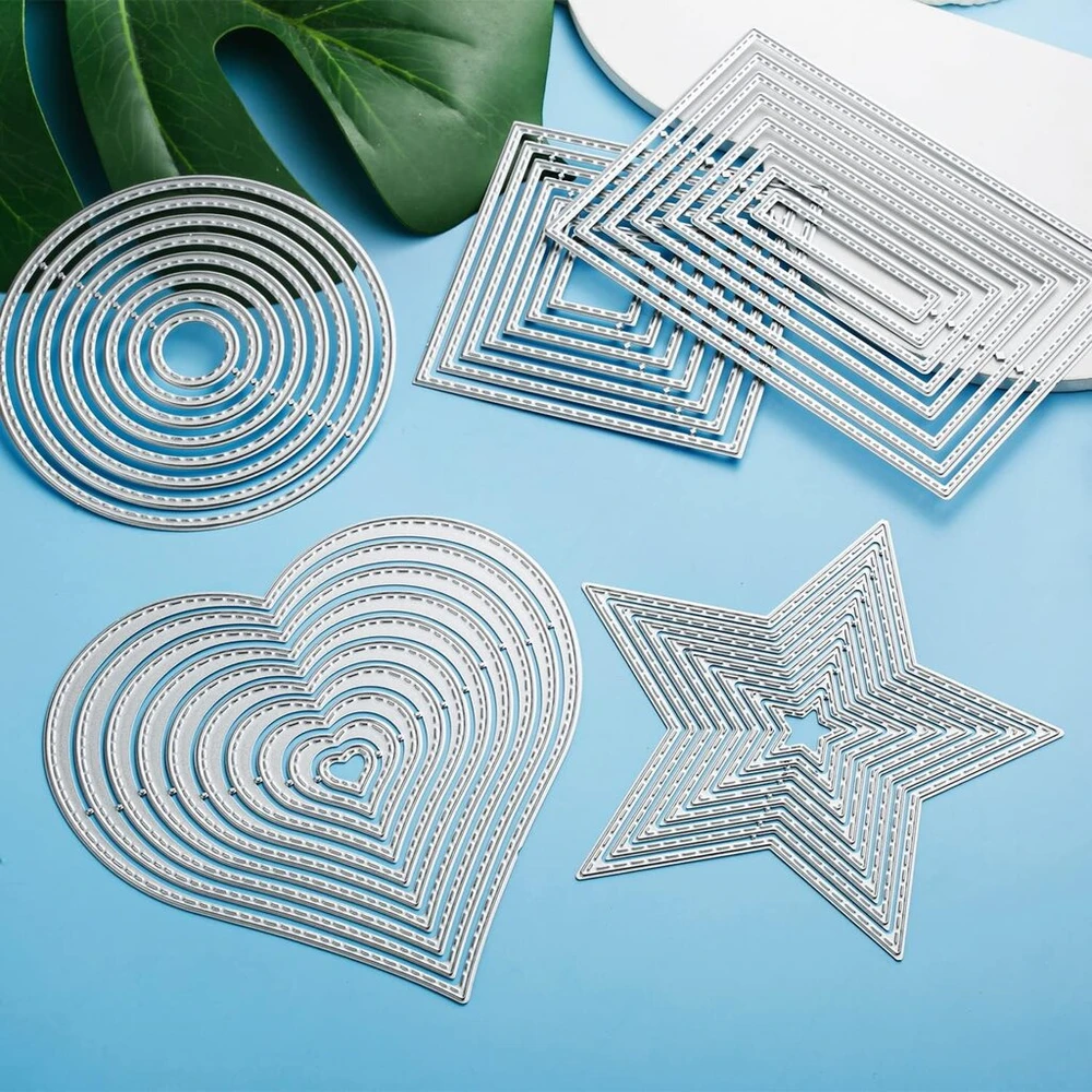 5 pjaustymo štampų rinkinys geometrinis rinkinys pjaustymo štampai kvadratinis stačiakampis apskritimas žvaigždė širdis rėmelis kvadratinis pjaustymo įspaudimo trafaretas skirtas "pasidaryk pats" scrapbooking albumo kortelėms