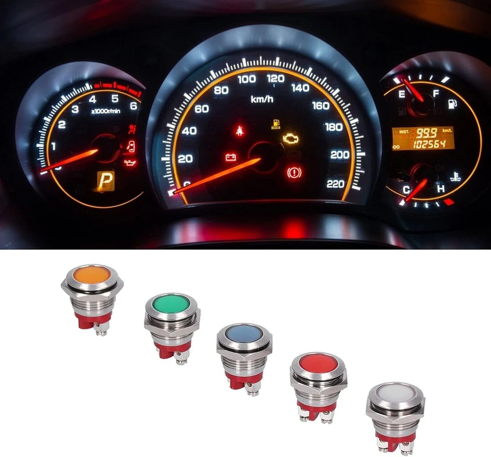 5 vnt. metalinis signalinis indikatorius linght led indikatorius vandeniui atspari indikatoriaus lemputė lempos indikatorius automobilių sunkvežimių valtims mygtukai ir indikatoriai, numatytasis