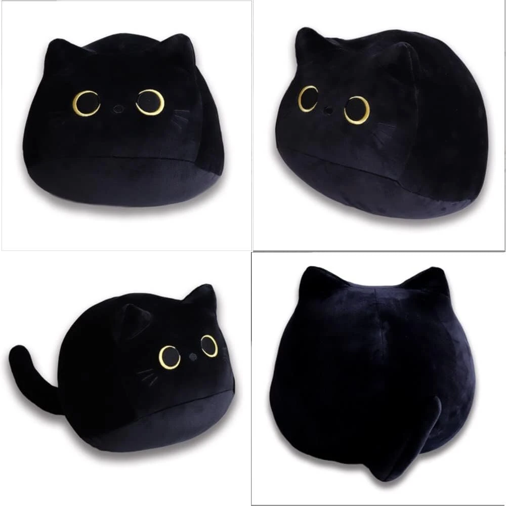 50 cm juodas katės pliušinis žaislas, juoda katės pagalvėlė, stora katės kawaii įdaro pagalvė, pliušas, juosmens pagalvėlė, namų dekoracija, dovana berniukams ir mergaitėms