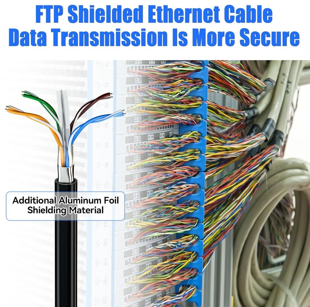 50 m tinklo kabelis, montavimo kabelis, lan kabelis 50 m lauko ethernet kabelis didelio greičio ekranavimo montavimo kabelis duomenų kabelis lauko vidaus atsparus oro sąlygoms, 23awg, apsauga nuo trukdžių, lszh be halogenų