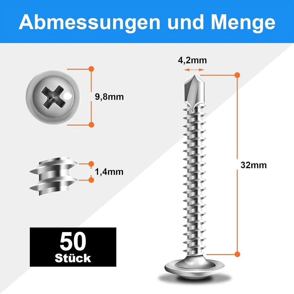 50 vnt. savisriegių varžtų 4,2 x 32 mm nerūdijančio plieno Phillips varžtai su atsuktuvu