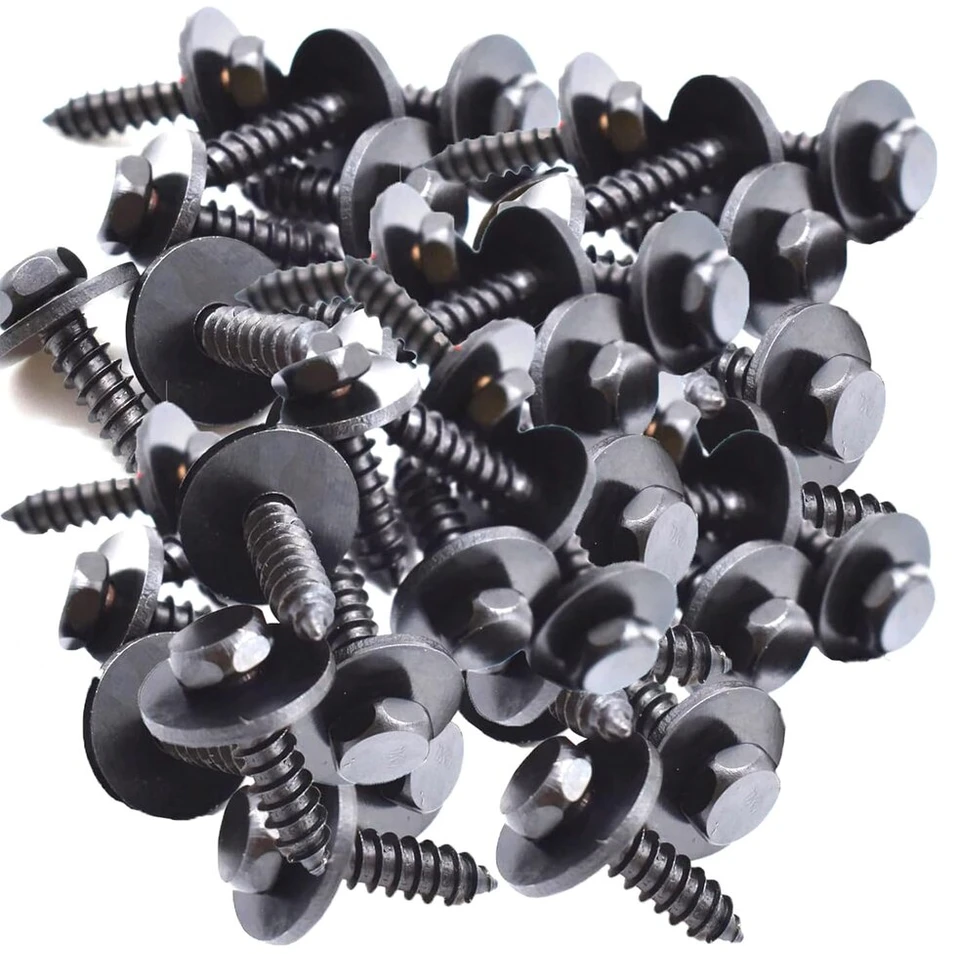 50 vnt. savisriegių varžtų, juodi anglinio plieno korpuso varžtai, 5 mm x 18 mm, savaime gręžiantys šešiabriauniai varžtai, korpuso varžtai automobiliui, purvasargiams, ratų arkoms, buferiui