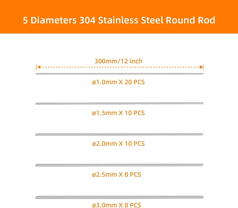 56 vienetai nerūdijančio plieno strypų 30 cm, nerūdijančio plieno metalinis strypas, ilgis 300 mm, 5 skersmens nerūdijančio plieno strypai 1 mm 1,5 mm 2 mm 2,5 mm 3 mm amatams "pasidaryk pats" modeliams sodui
