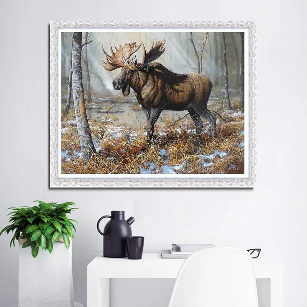 5d Deimantinė tapyba, Wowdecor elnio, elnio, miško, žiemos sniego gyvūnų pilnas rinkinys, didelė "pasidaryk pats" deimantinė tapyba pagal skaičius