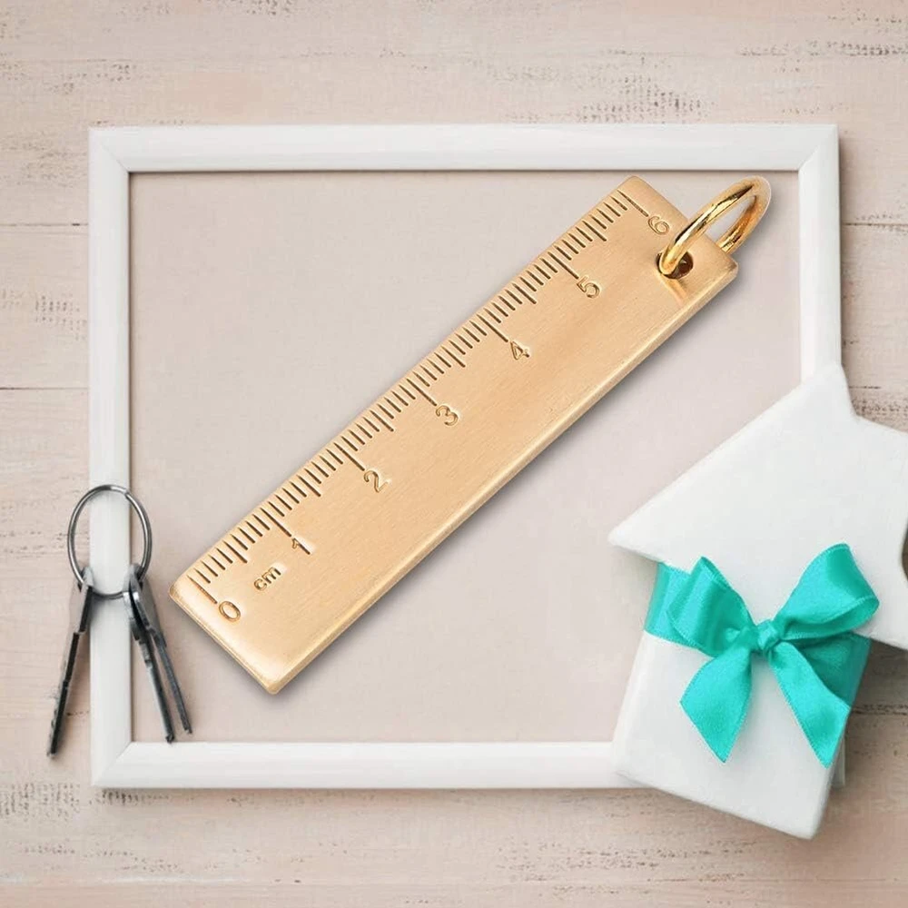 6 cm ilgio liniuotės pakabukas raktų pakabukas mini žalvarinė liniuotė raktų pakabukas biuro mokyklinės prekės, spalva, klasikinė
