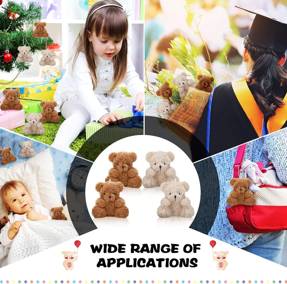 6 mini meškučių pliušinių žaislų rinkinys, 10 cm, minkšti žaislai, maži minkšti kūdikėlių lėlytės kūdikio sutiktuvių gimtadienio išleistuvių raktų pakabukui (ruda, abrikosinė)