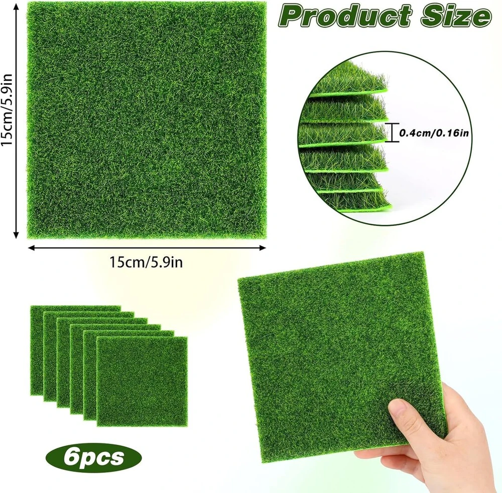 6 vnt. dirbtinės žolės miniatiūrinis sodas 15 x 15 cm dirbtinės samanos dirbtinės žolės kilimėlis dirbtinės vejos kilimėlis miniatiūrinio sodo dekoracija dirbtinė žolė vidaus ir lauko naudojimui mikro kraštovaizdis