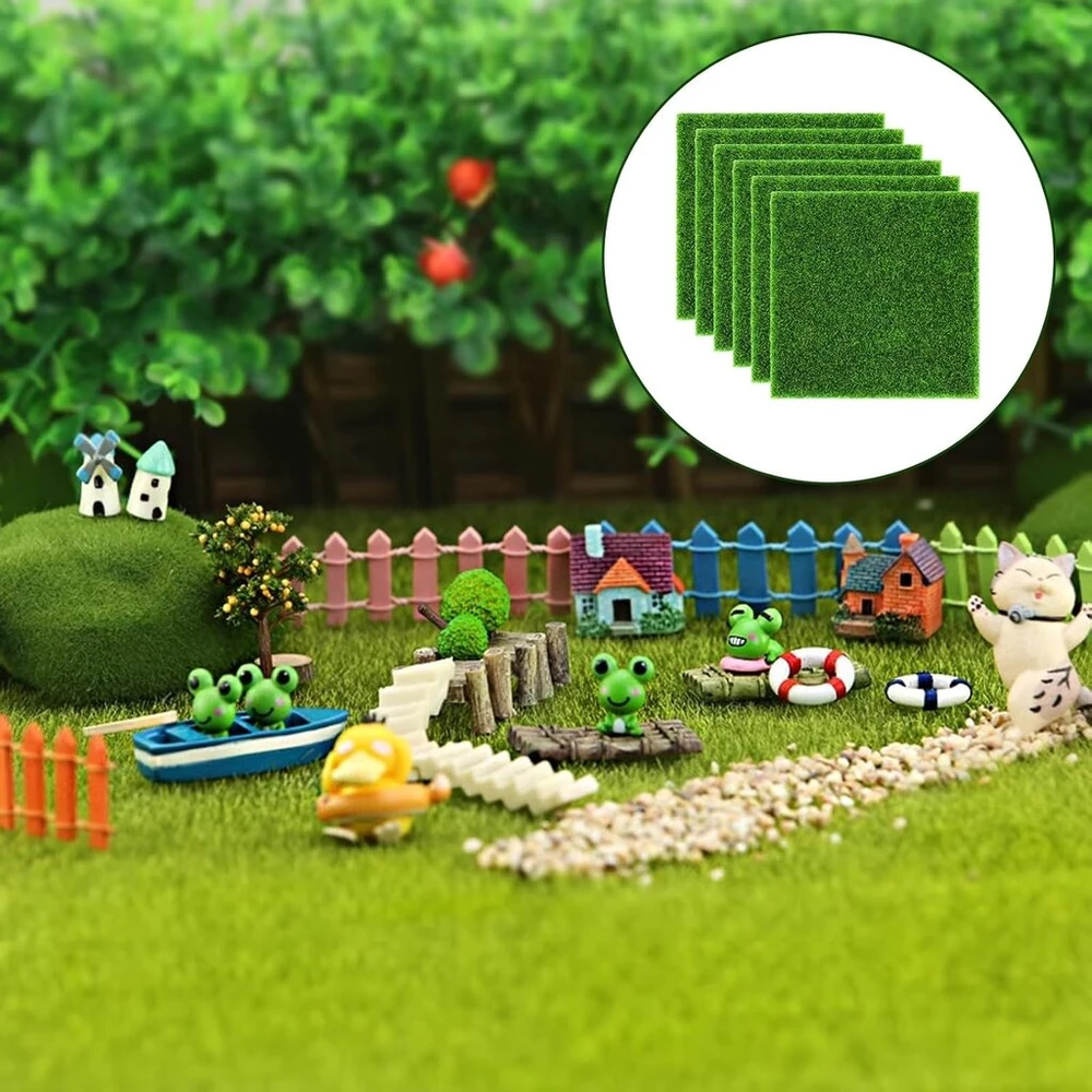 6 vnt. dirbtinės žolės miniatiūrinis sodas 15 x 15 cm dirbtinės samanos dirbtinės žolės kilimėlis dirbtinės vejos kilimėlis miniatiūrinio sodo dekoracija dirbtinė žolė vidaus ir lauko naudojimui mikro kraštovaizdis