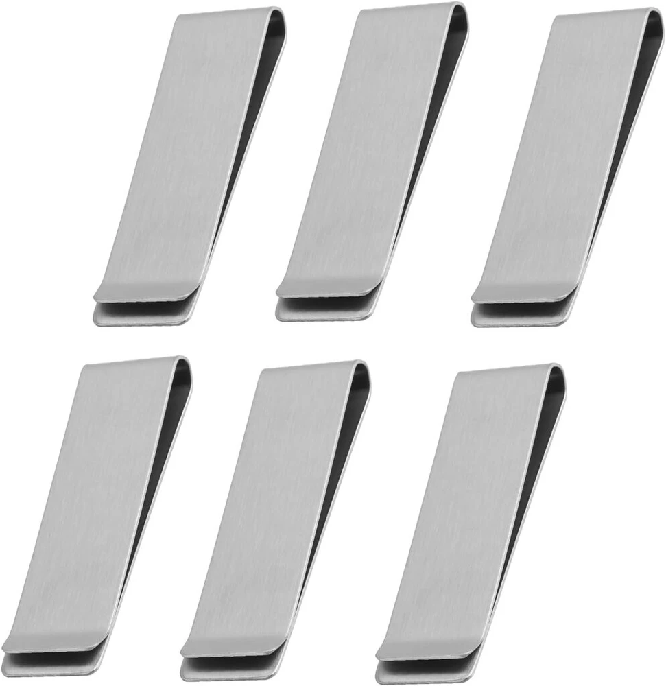 6 x nerūdijančio plieno pinigų segtukai, pinigų ir kortelių laikiklis, tvirtas ir itin plonas pinigų ir kortelių laikiklis, minimalistiniai piniginės segtukai, idealūs kasdieniam naudojimui, sidabrinis, ne